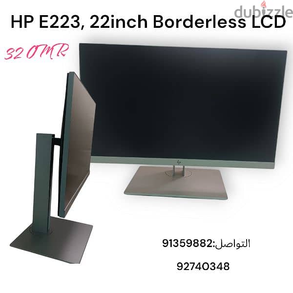 HP E223, 22inch Borderless LCDشاشه ديل 3