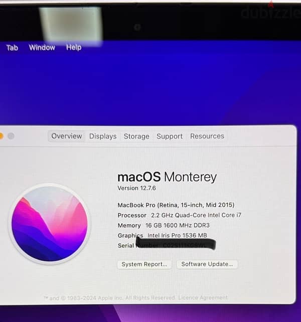 Mac book pro i7/16gb ram 500gb ssd 2015 1