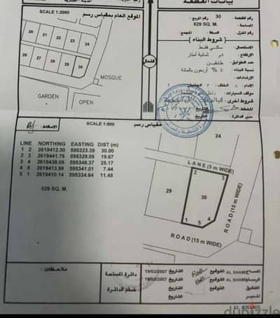 أرض للبيع في بركاء الهرم شمال مساحة الأرض 529 أرض كونر