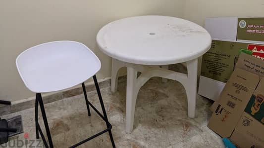 Plastic Table & Modern Bar Chair – Used, Good Condition