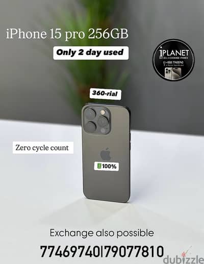 iPhone 15 pro 256GB only 2 days used zero cycle count amazing