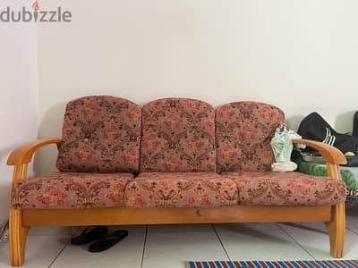 3-Seater Wooden & Cushion Sofa