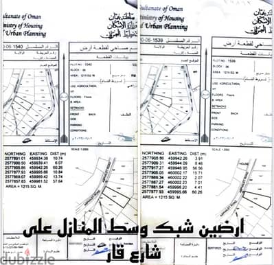 ارضين شبك زراعيه للبيع مساحتهن 2400 عبري الدريز حي لمعموره وسط بيوت