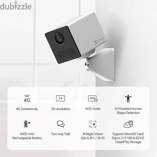 EZVIZ 2K 4G Mini Battery Camera Indoor Wireless, 512GB Support, 0