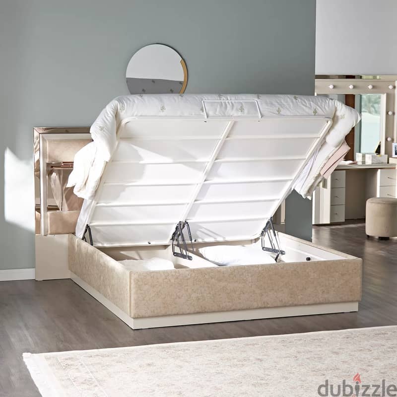 Homecenter new condition Turkish Bed + night stand + mirror 1