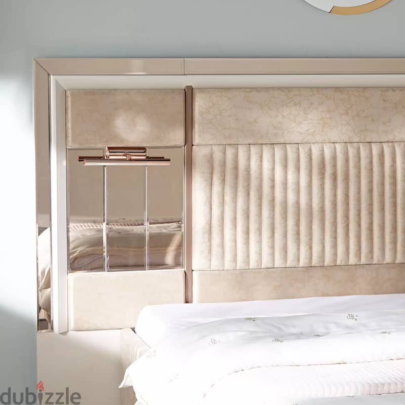 Homecenter new condition Turkish Bed + night stand + mirror 2