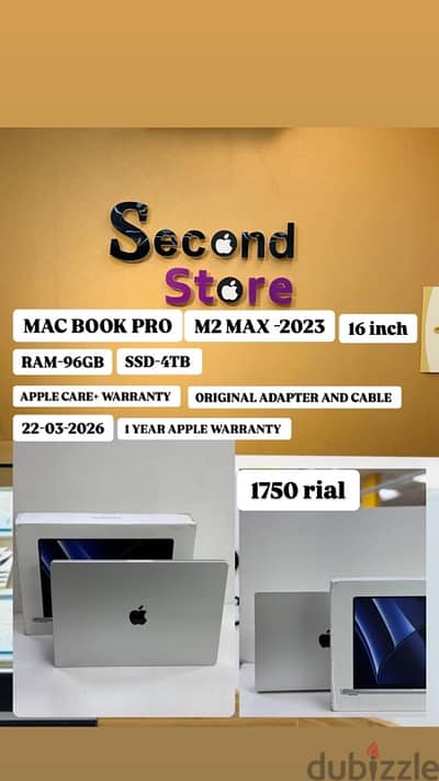 MAC BOOK PRO M2 MAX-2023 16 inch RAM-96GB SSD-4TB APPLE CARE+ WARRANTY