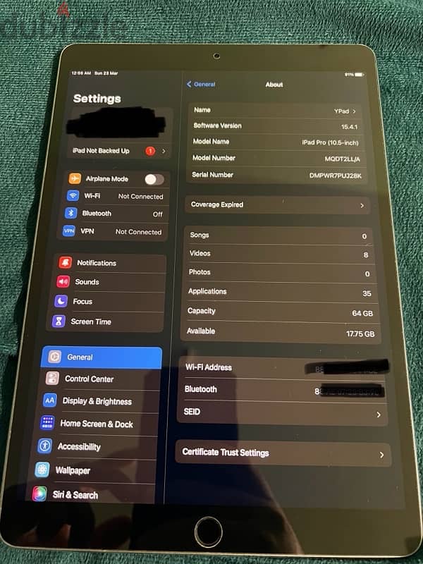 Apple iPad pro 10.5 ios 15.4. 1 استخدام شخصي 0