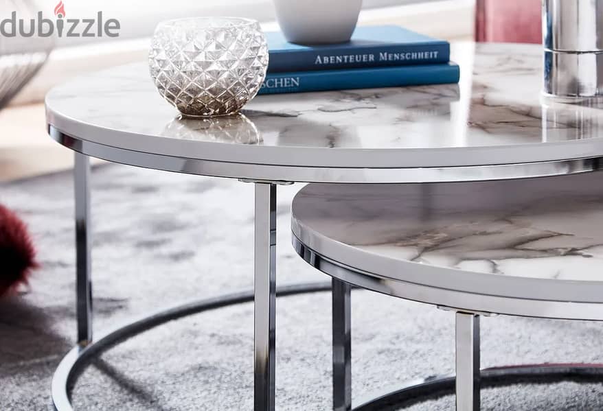 w oh NL ing coffee table set of 2 white silver marble look sofa table 4