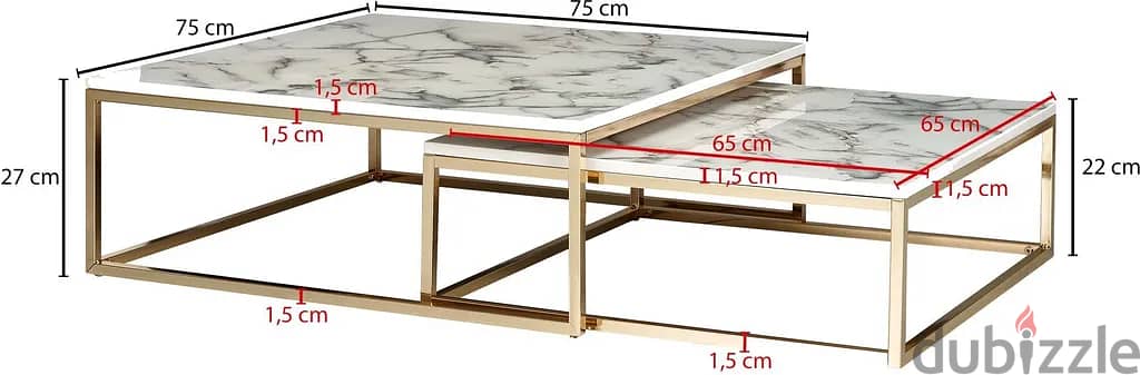 WOHNLING Design Coffee Table Set of 2 White Marble Look Square Couc 1