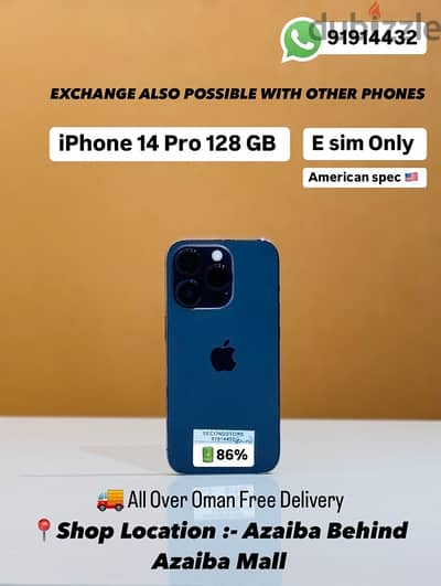 iphone 14 pro 128 GB  e sim only american spec