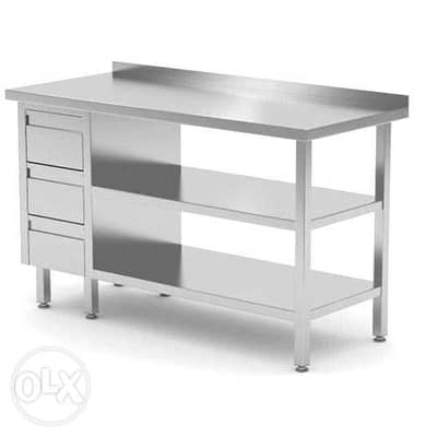 Stainless steel table with 3 drawers