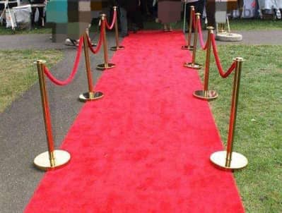 Golden Queue Stand with Red Rope for Rent  - Alwadi Events