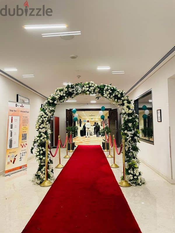 Golden Queue Stand with Red Rope for Rent  - Alwadi Events 2