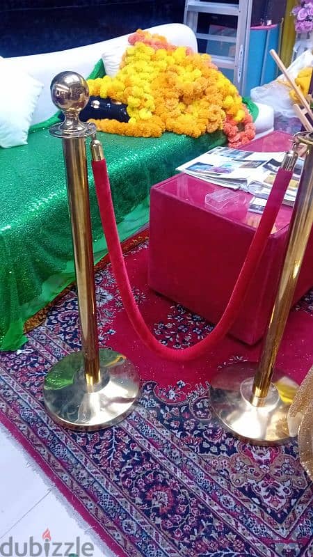 Golden Queue Stand with Red Rope for Rent  - Alwadi Events 3