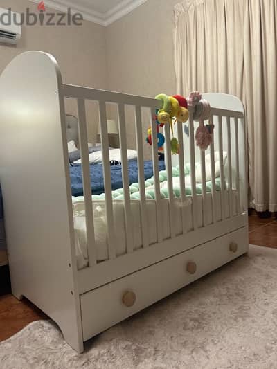 IKEA GONATT Baby Crib with drawer + Mattress, white,