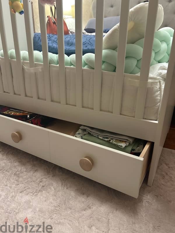IKEA GONATT Baby Crib with drawer + Mattress, white, 1
