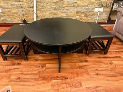 ikea Center table with two leather chairs