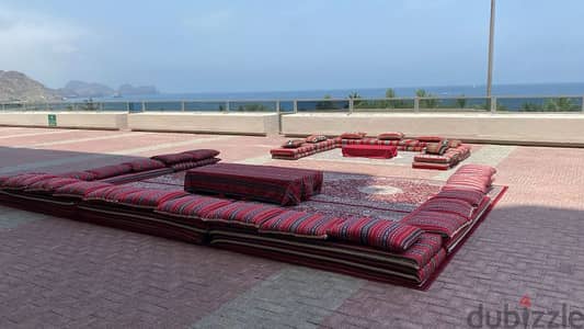 Low sitting tables, zuliya & Majlis setup rental via Alwadi events