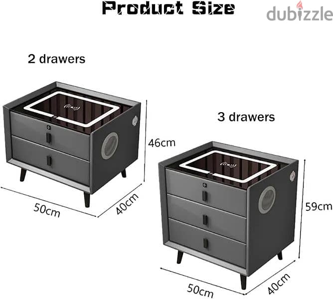 خزانه سرير بصمه اصبع واسبيكر بلوتوث Nightstand with Charging Led 2