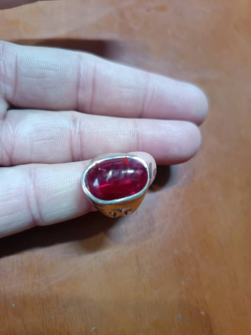 Red Aqeeq Stone Pure Silver Ring | Handmade Design 1