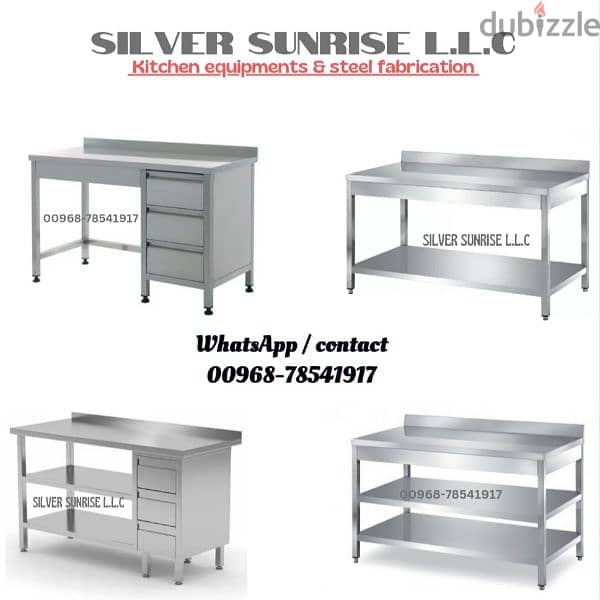 ss table with middle shelf & drawers 2