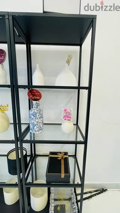 Shelf: Shelving unit, black/glass,