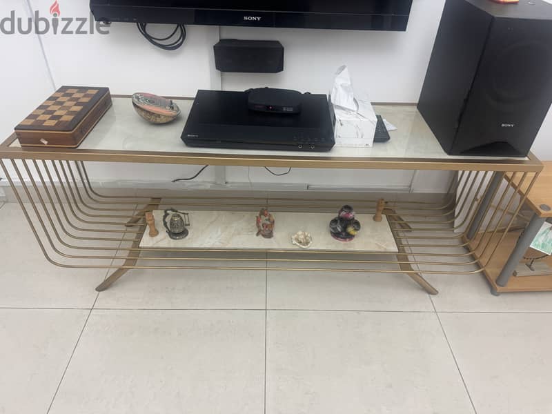 Tv  stand  (golden )with shelf 3