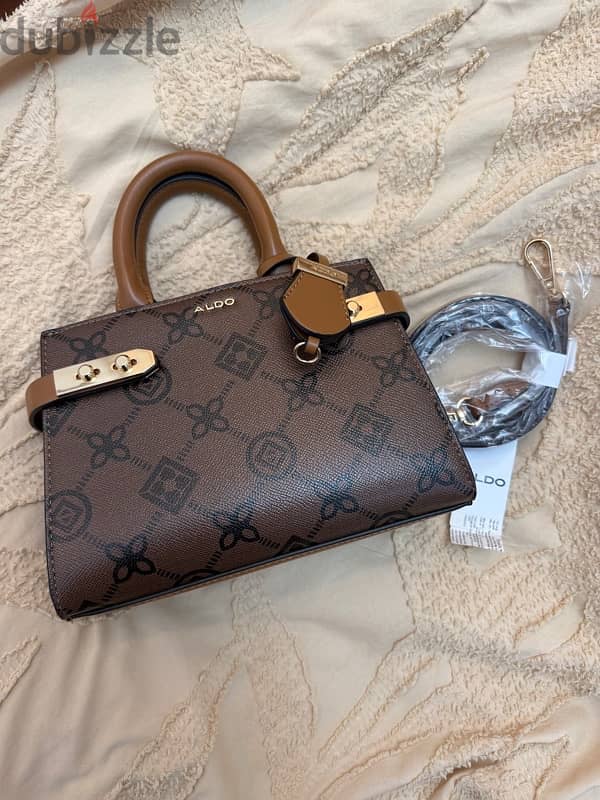 ALDO Brown Monogram Handbag with Strap – Elegant & Stylish (Brand new) 1