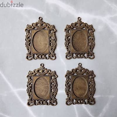 Cabochon Pendant Frame (8 pcs) bronze and silver