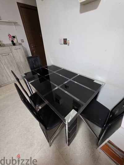Glass top dining table - with 4 chairs