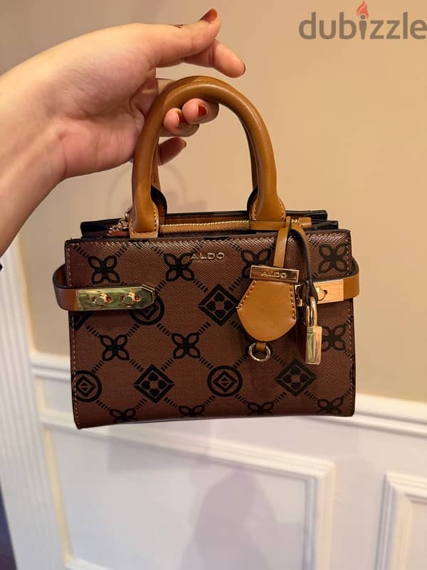 ALDO Brown Monogram Handbag with Strap – Elegant & Stylish (Brand new) 4