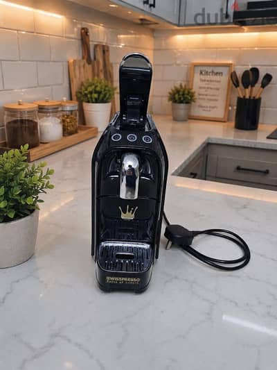 Coffee machine with capsules.