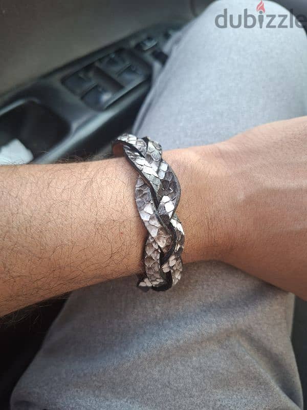natural cobra snake skin leather bracelet with two locks 4