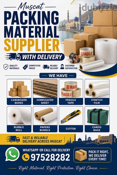 We supply cardboard boxes Lamination roll Air Bubble Papers Bundle cargo bags Tape Cutter Foam sheet