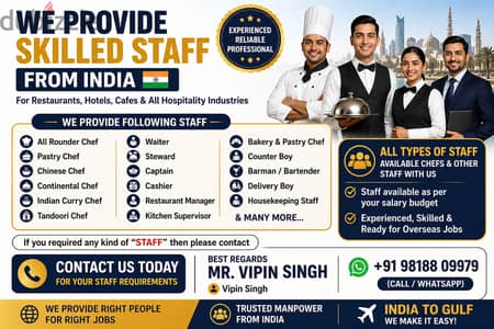Indian Hospitality Manpower Supply for Hotels & Restaurants in Oman