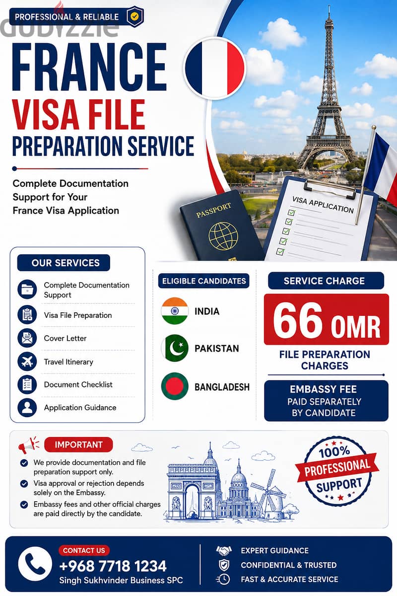France Visa File Preparation | Documentation Support | 66 OMR 1