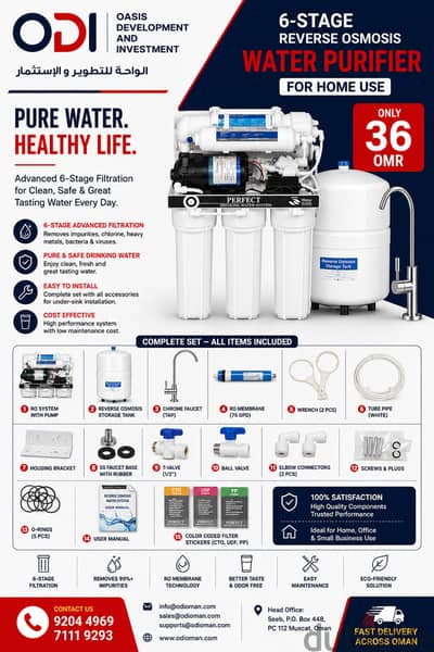 7-Stage Reverse Osmosis (RO) Water Purifier | Complete Home Filtration System | 58 OMR | Muscat