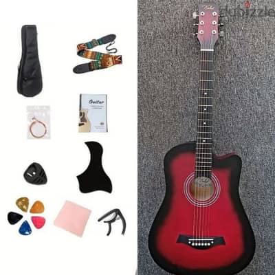 guitar with bag , capo, pik, packet of strings , guitar strap