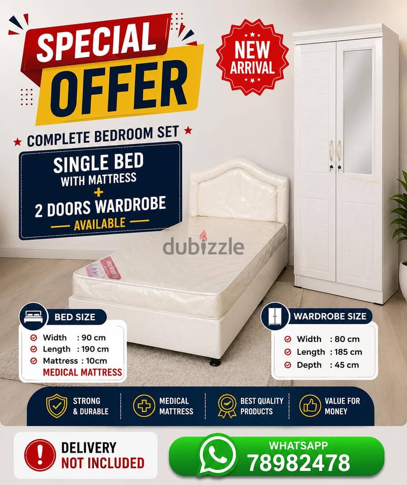 Single Bed with Mattress & 2-Door Cupboard 3