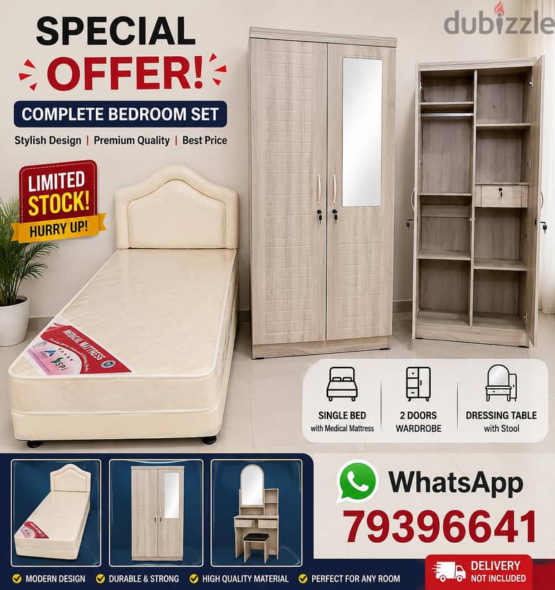 Single Bed with Mattress & 2-Door Cupboard 2