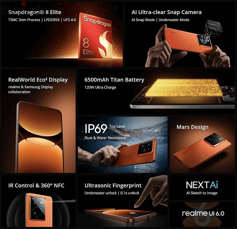 REALME GT 7 PRO 5G 8 Elite 6500 battery 120W charge 6
