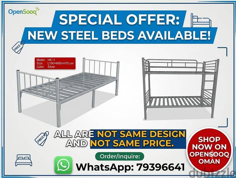 New steel bed available. all r not same degsin and not same price 2