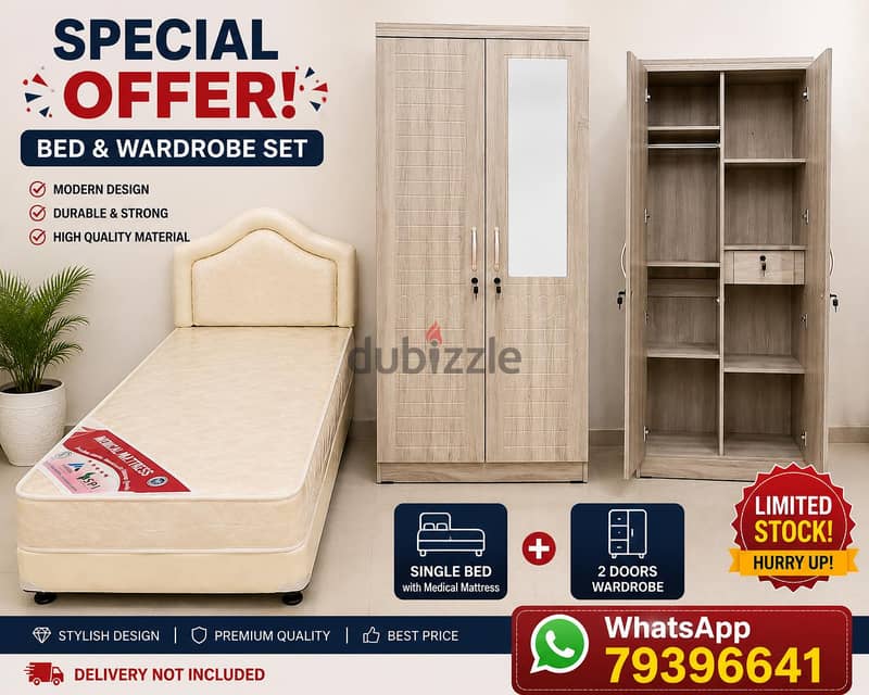 New single bed with 2 Doors cupboard Available! 1