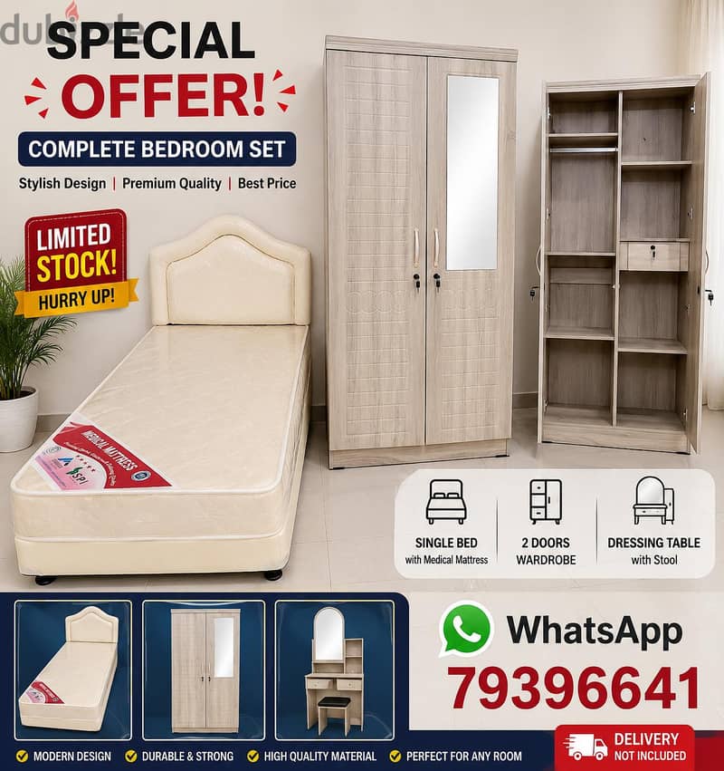 New single bed with 2 Doors cupboard Available! 3
