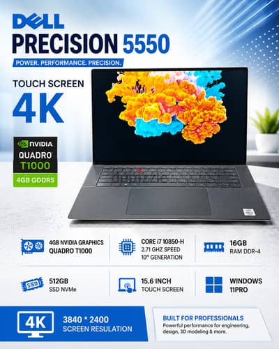 78426067  4GB NVIDIA GRAPHICS QUADRO T1000 DELL PRICISION 5550 TOUCH SCREEN 4K CORE i7 10850-H 2.71