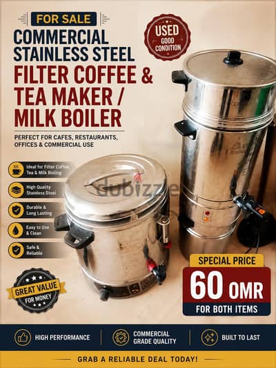 Commercial Stainless Steel Filter Coffee & Tea Maker / Milk Boiler