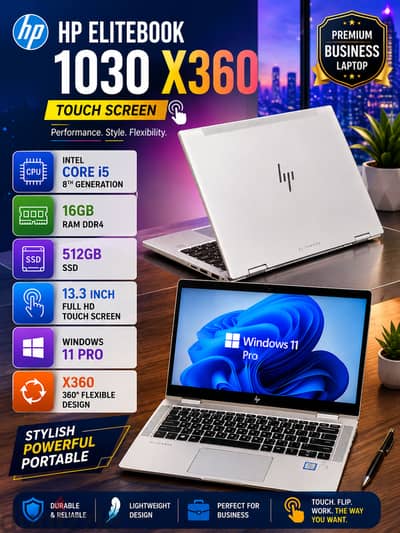 78426067  HP X360 TOUCH SCREEN CORE i5 16GB RAM 512GB SSD HP ELITEBOOK 1030 G3 8th GENERA