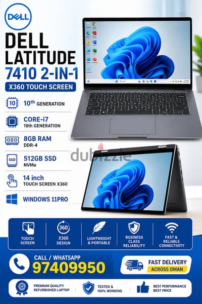 78426067 DELL LATITUDE 7410 2-1 X360 TOUCH SCREEN 10th GENERATION CORE I7 8GB