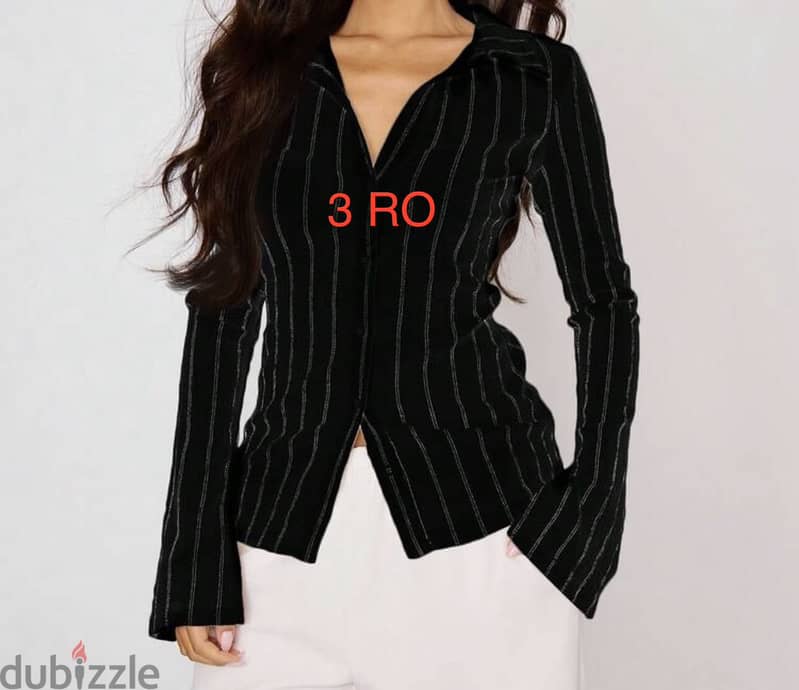 New Musera Stripe Flare Long Sleeves / Size: L / White / Black 2